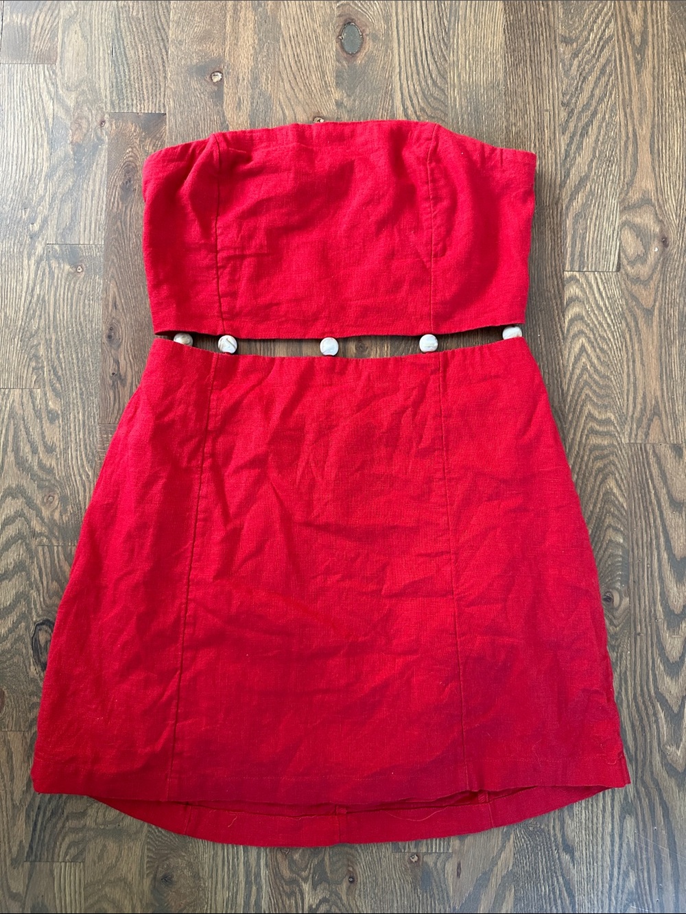 Abercrombie & Fitch Strapless Red Dress with Marbled Button Accents, Medium